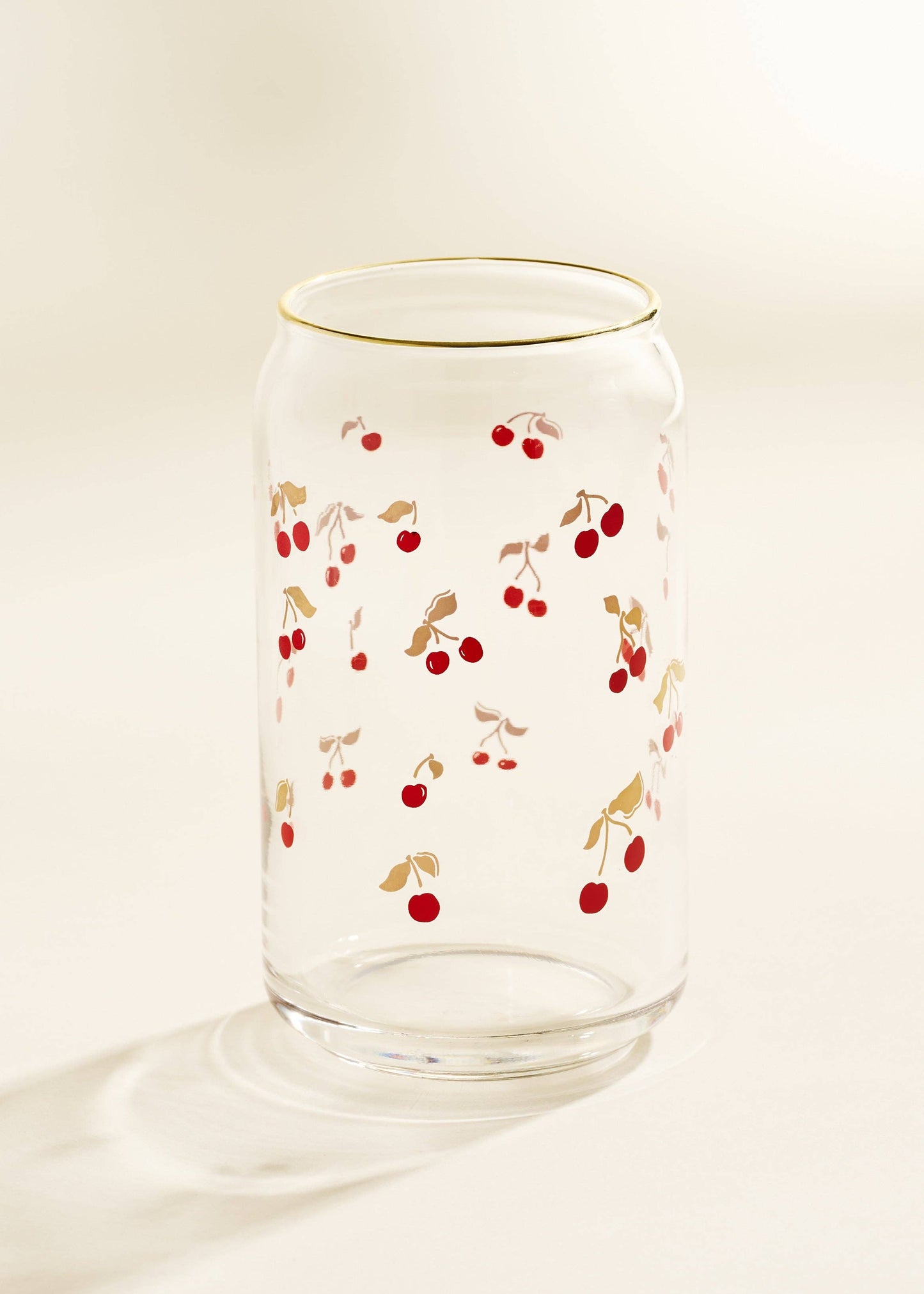Gold Cherry Scatter 16 oz Gold Rimmed Soda Can Glass