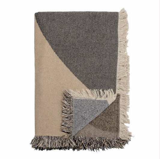 Woven Throw w/ Geometric Design & Fringe