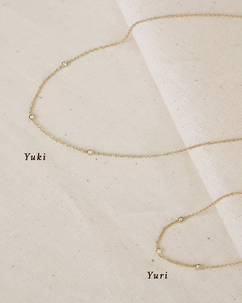 Yuki Solid Gold Trio Diamond Necklace: 9K Solid Gold
