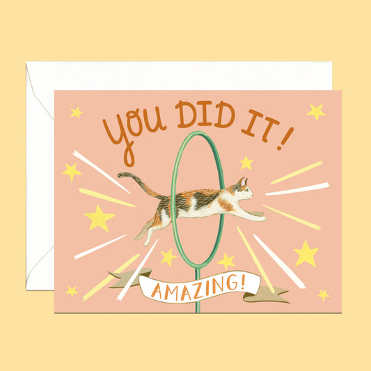 Cat Jumping Through Hoop Congrats Card