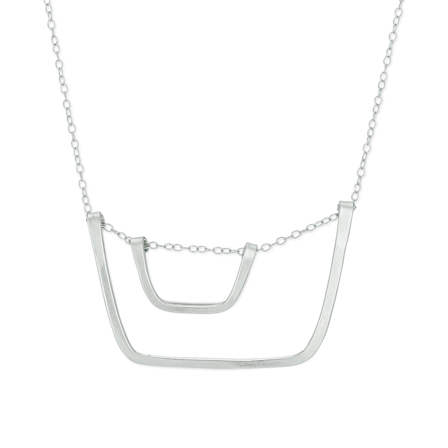 Bold Bucket & Pail Geometric Squares Handmade Necklace: Sterling silver / 16"