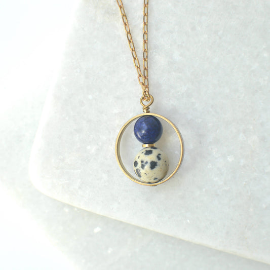 Billie - Nested Gemstone Circle Pendant Necklace: Blue Lapis Lazuli