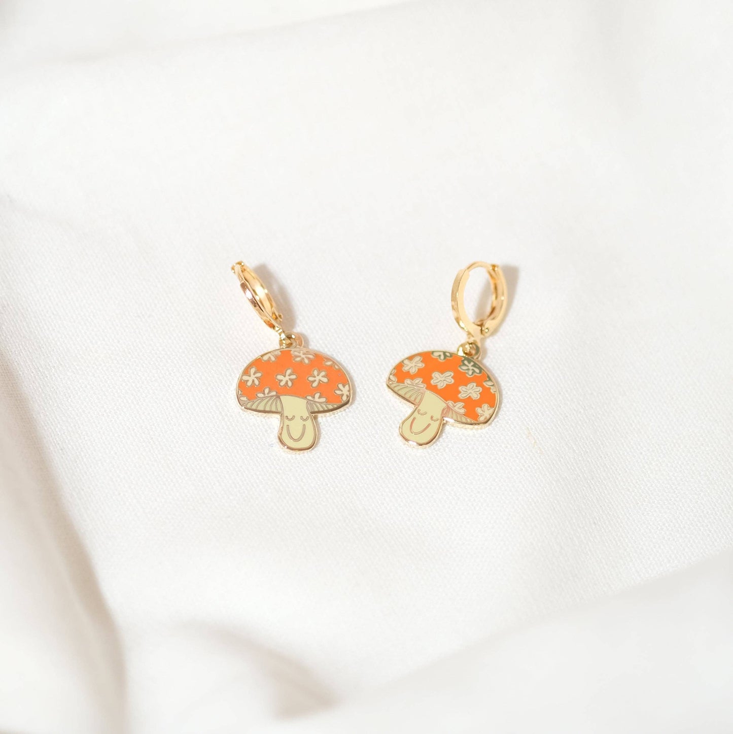 Happy Mushroom Huggie Hoop Earrings | Gold