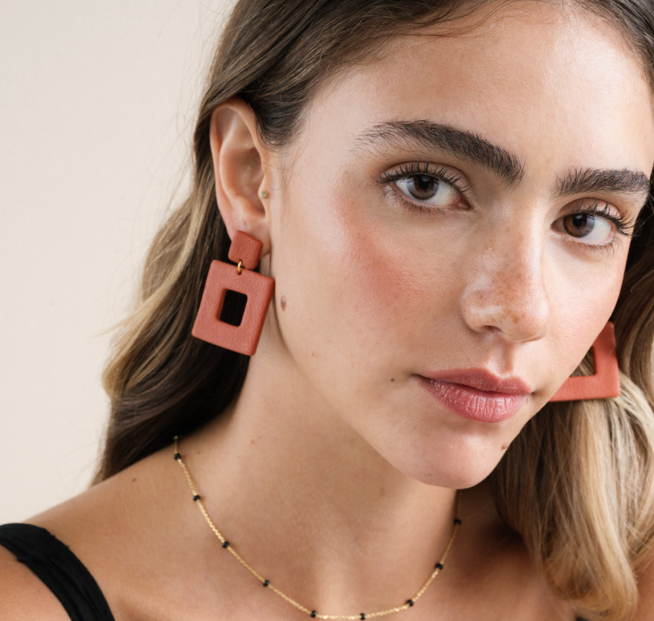 Square Clay Earring-  Terracotta