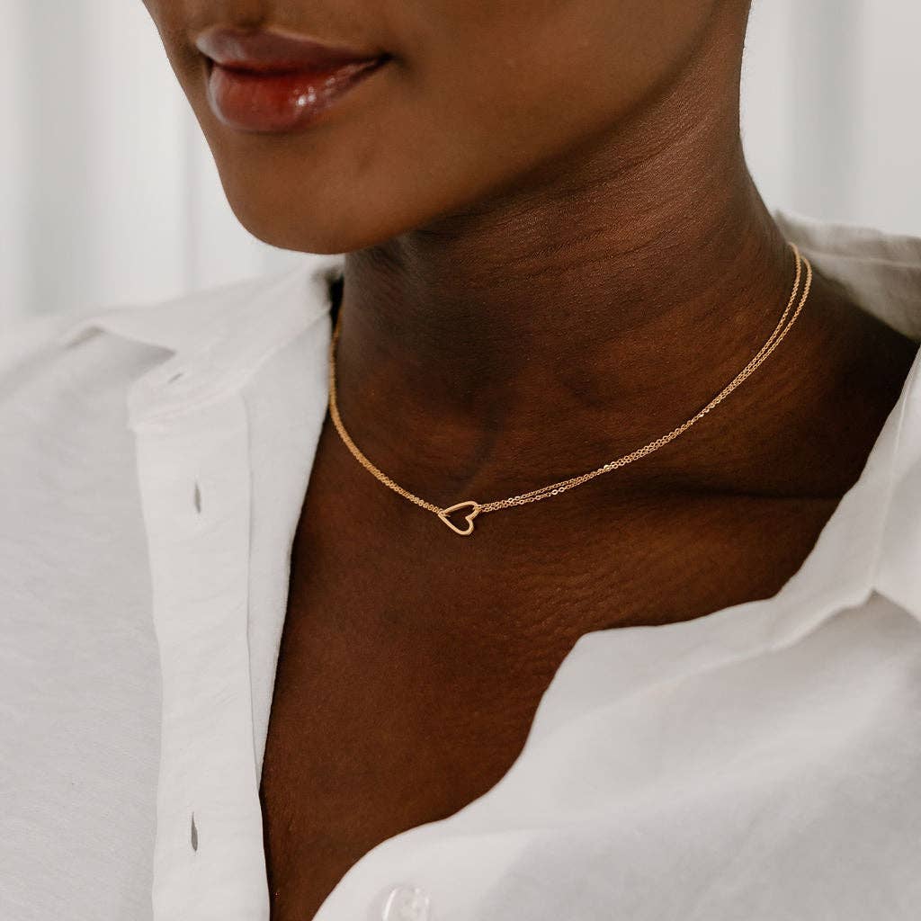 Tiny Heart Necklace | Double-Chain | Non-Toxic | Durable: Gold