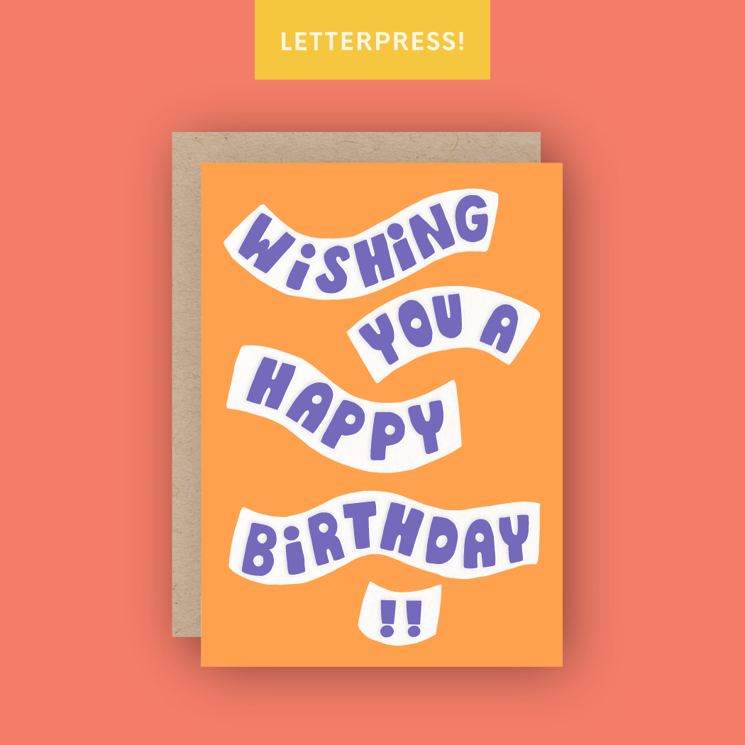 Wishing You a Happy Birthday Neon Letterpress Greeting Card