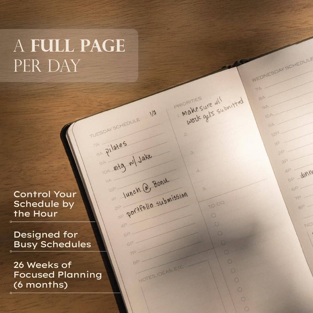The Daily Planner - Hardcover with Library Buckram Cover: Evergreen