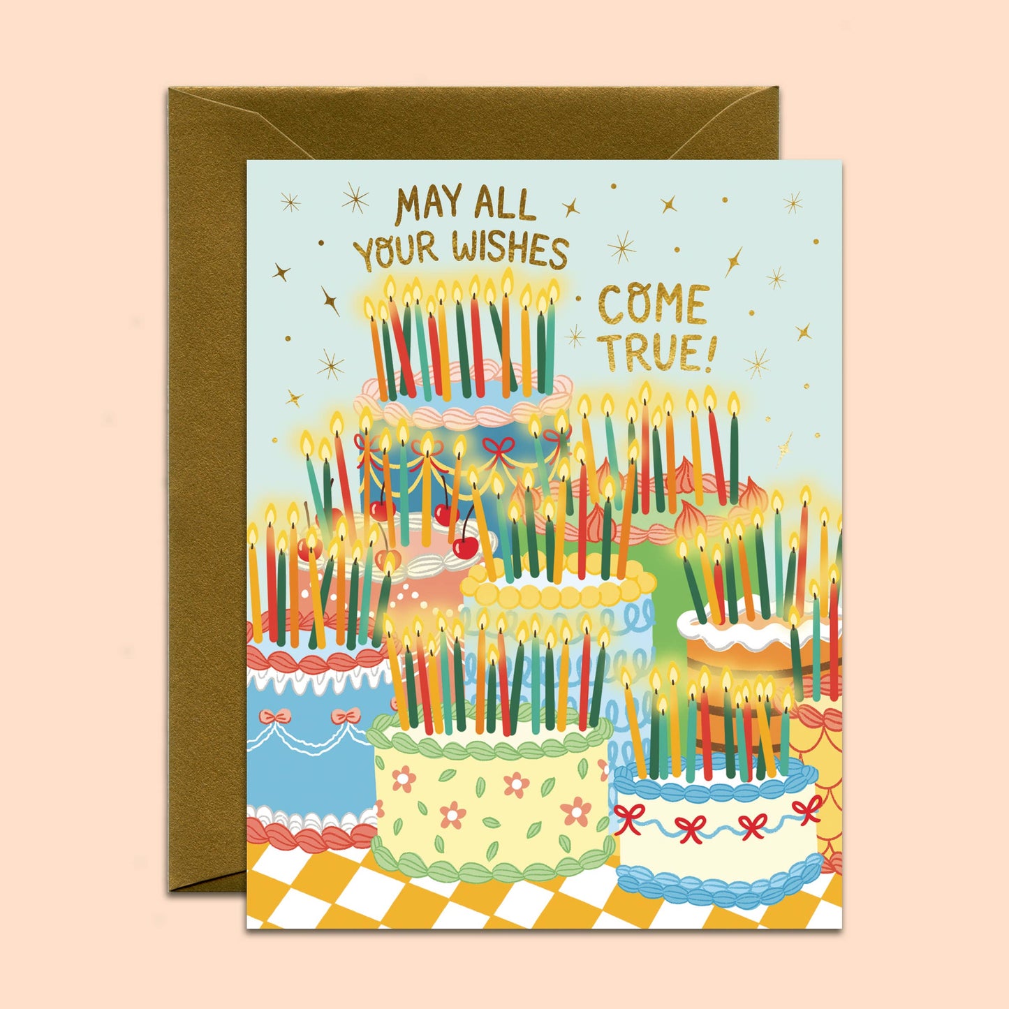 Many Wishes Retro Vintage Birthday Cakes Card