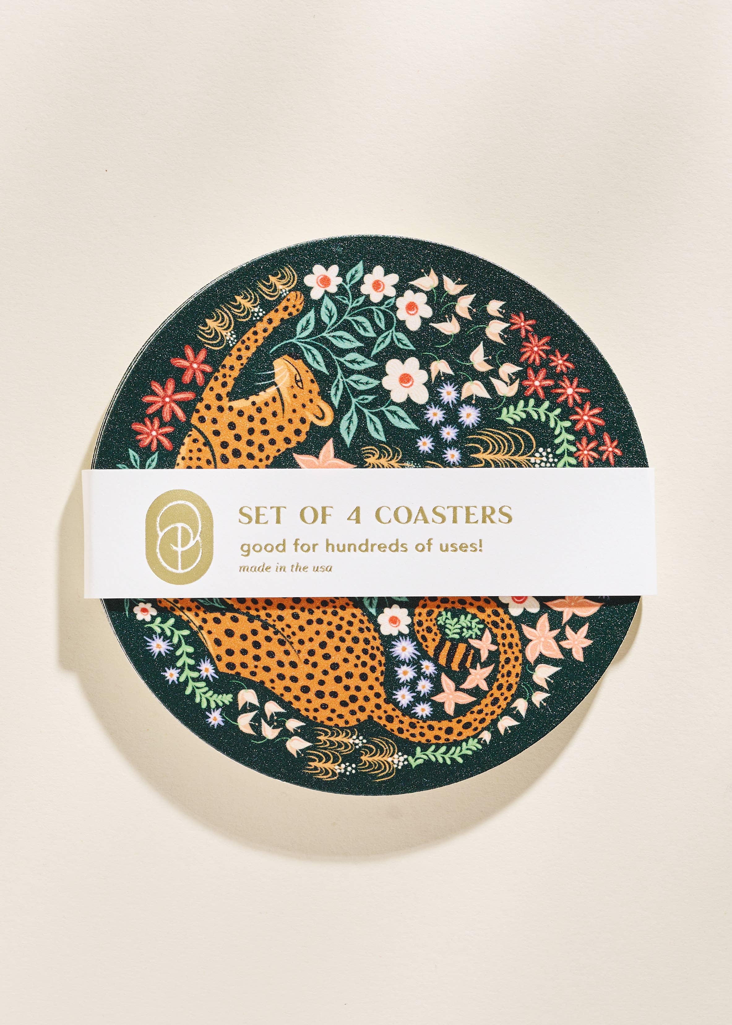 Stretching Cheetah Reusable Chipboard Coasters - Thumbnail 2