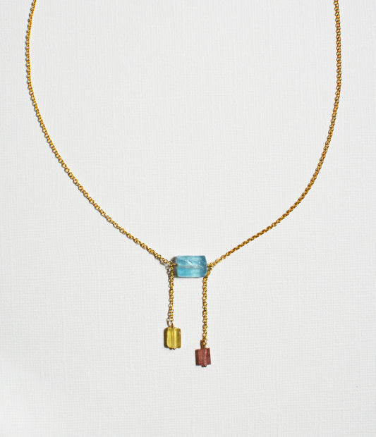 Raw Stone Droplet Necklace: 14k Gold Filled
