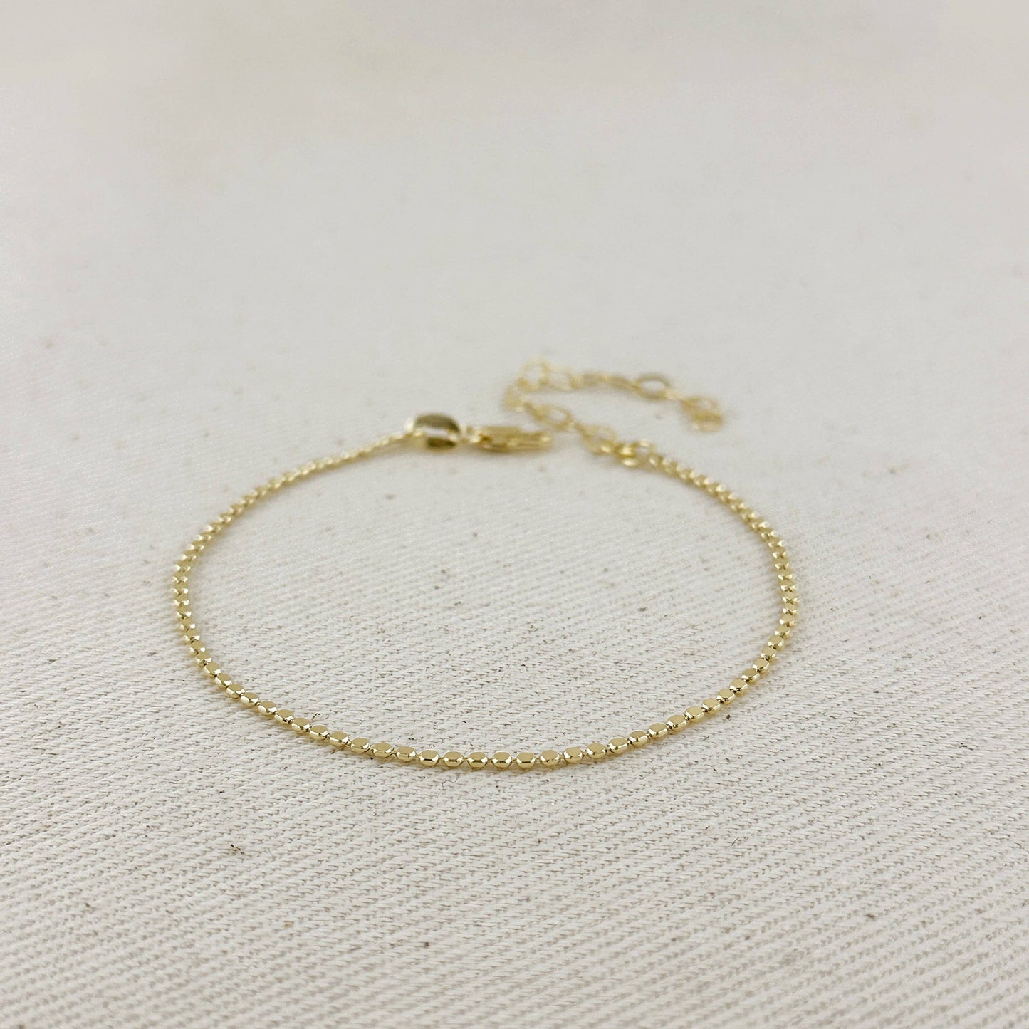 18k Gold Filled 1.5mm Flat Dot Ball Bracelet | 6.5 inches + 2 inch extender