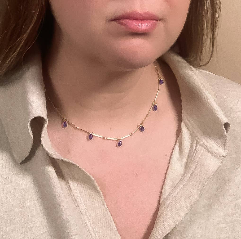 Teardrop Fringe Necklace in Cobalt Glass: 16"