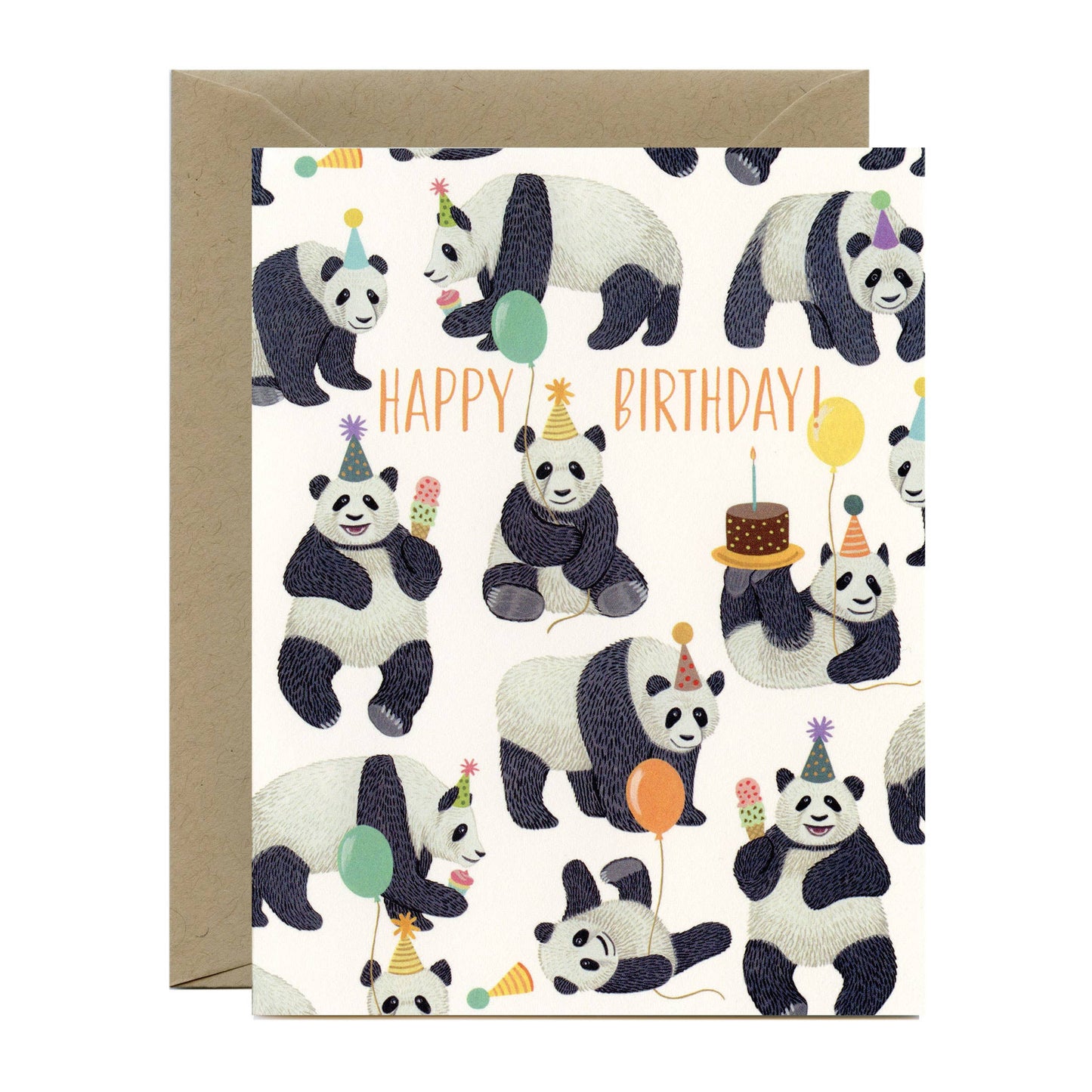 Pandas Galore with Birthday Hats, Balloons and Cake Birthday Card