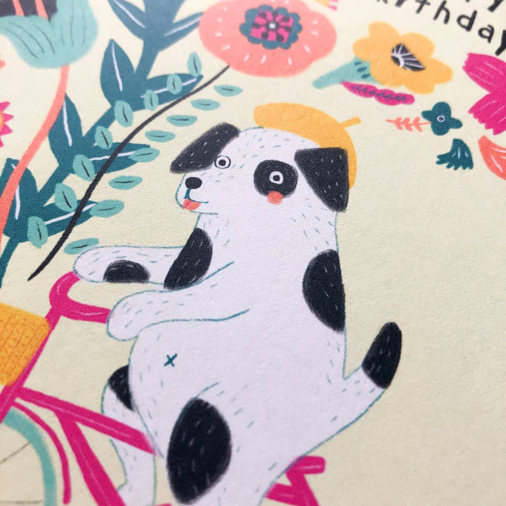 Dog on Bicycle Birthday Greeting Card