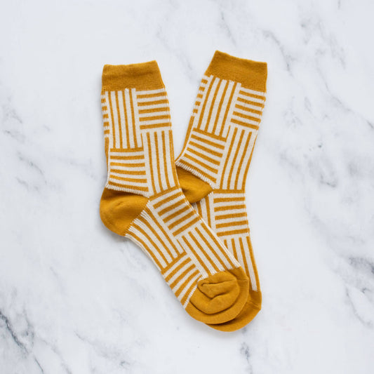Line Pattern Casual Socks | Mustard & Ivory
