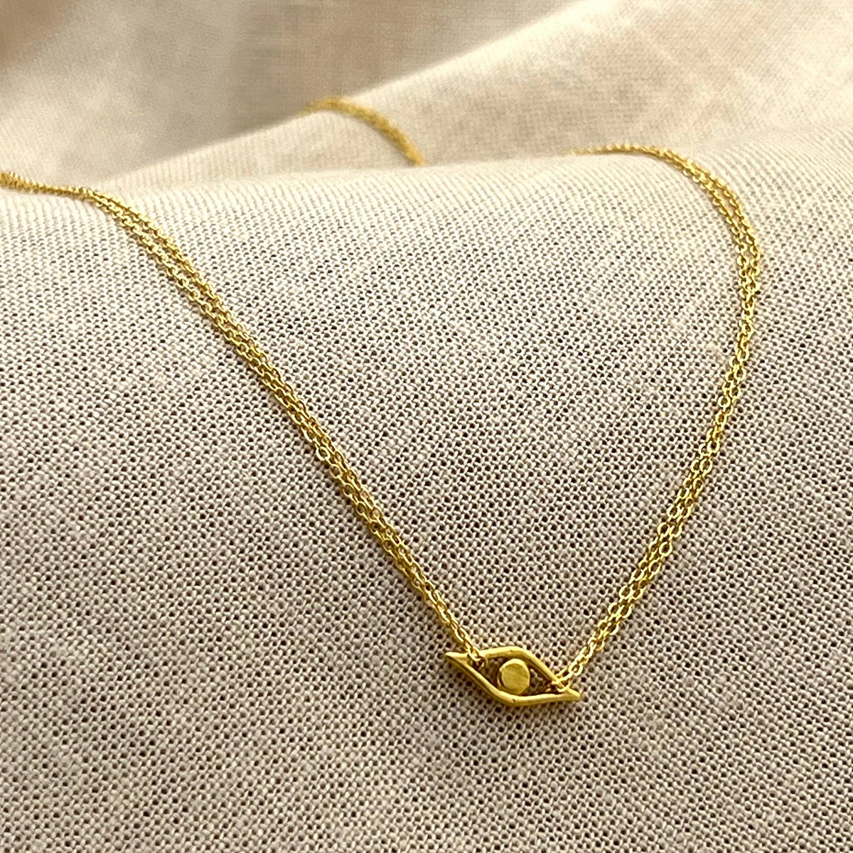 Evil Eye Pendant Necklace in Recycled Brass: Gold
