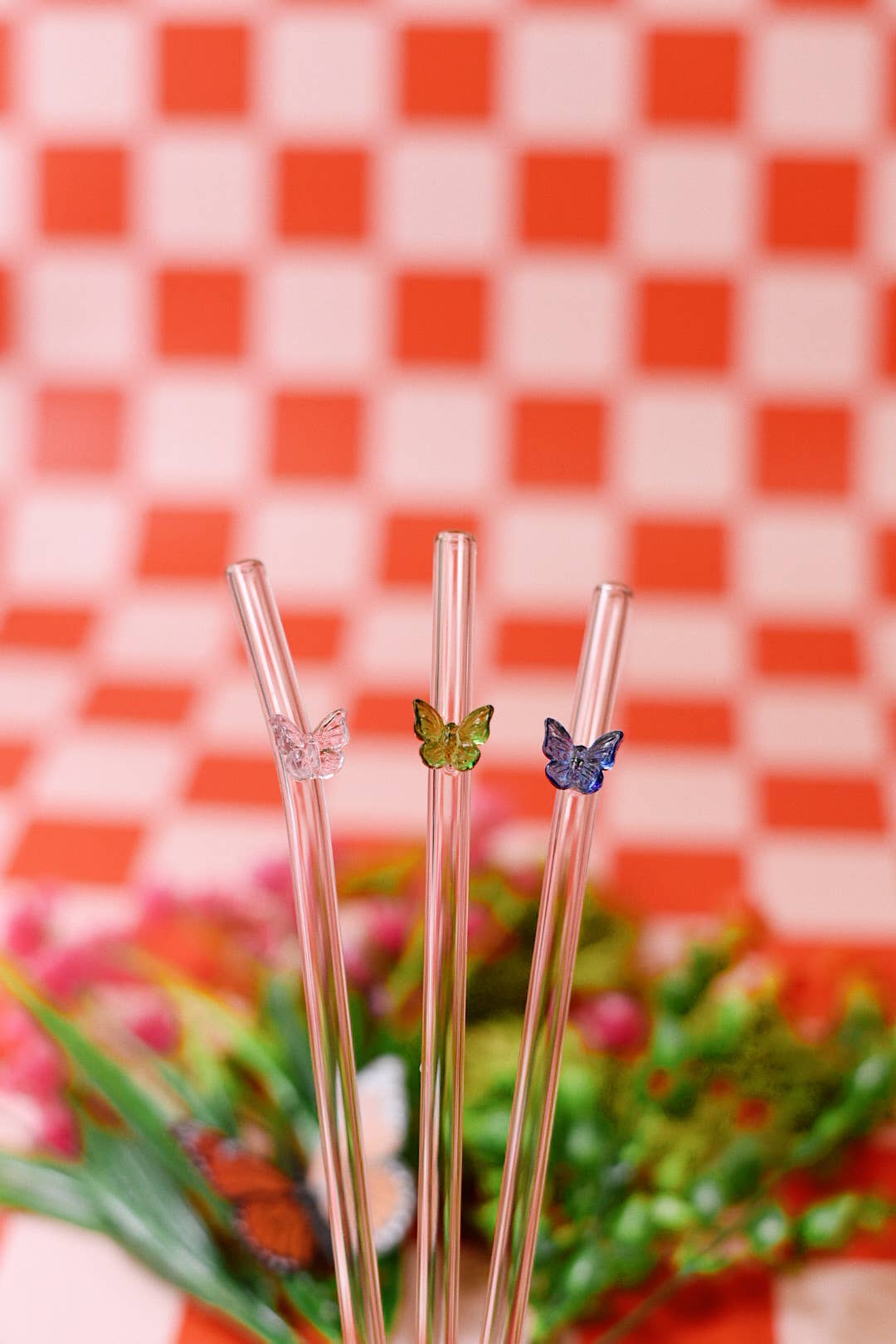 Butterfly Charm Glass Straws: Blue