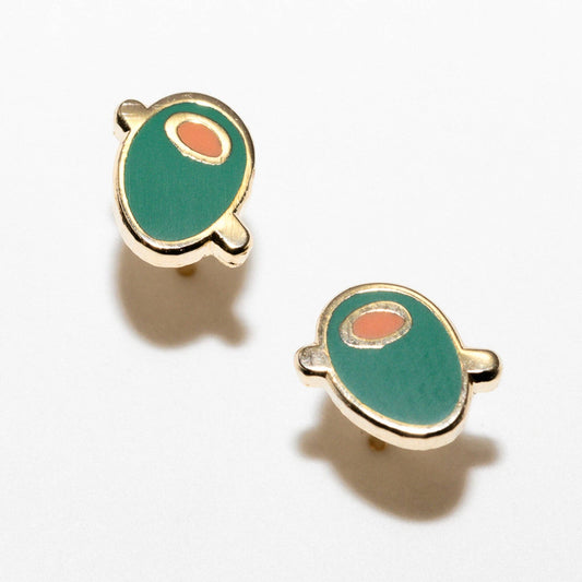 Olive Enamel Stud Earrings