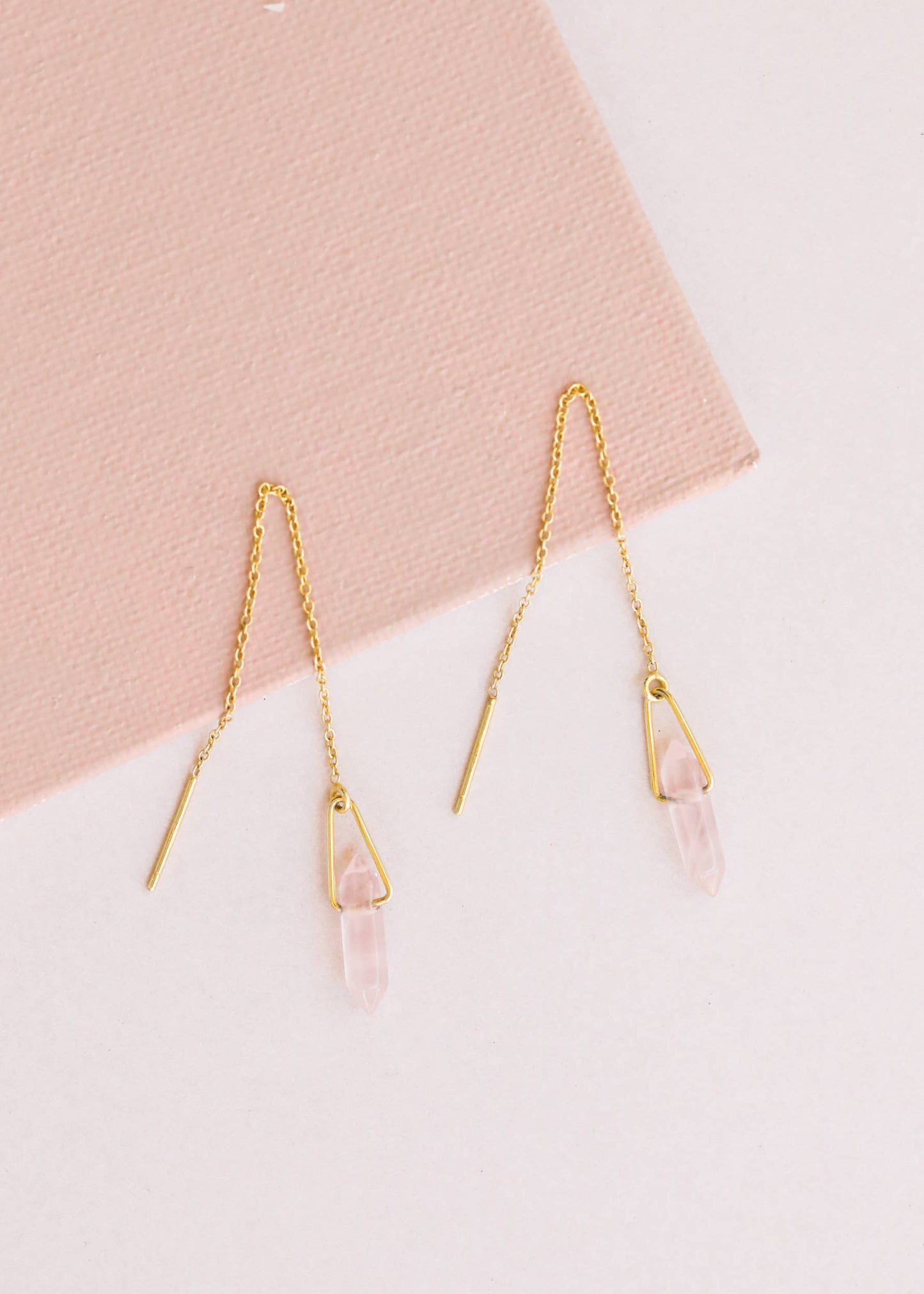 Threader - Rose Quartz - Gold Earrings