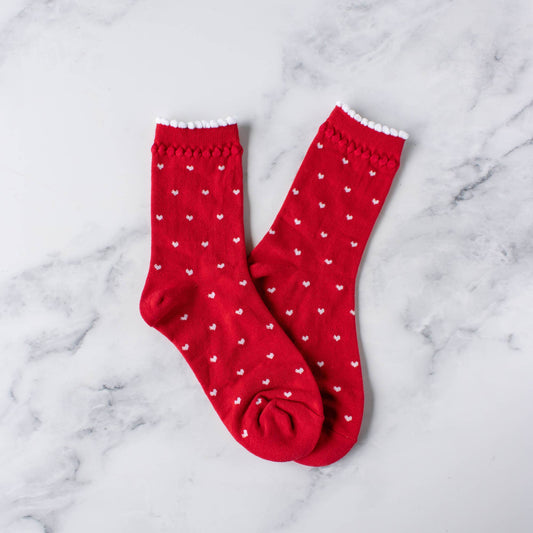 Always Lovely Casual Socks | Red/White Heart