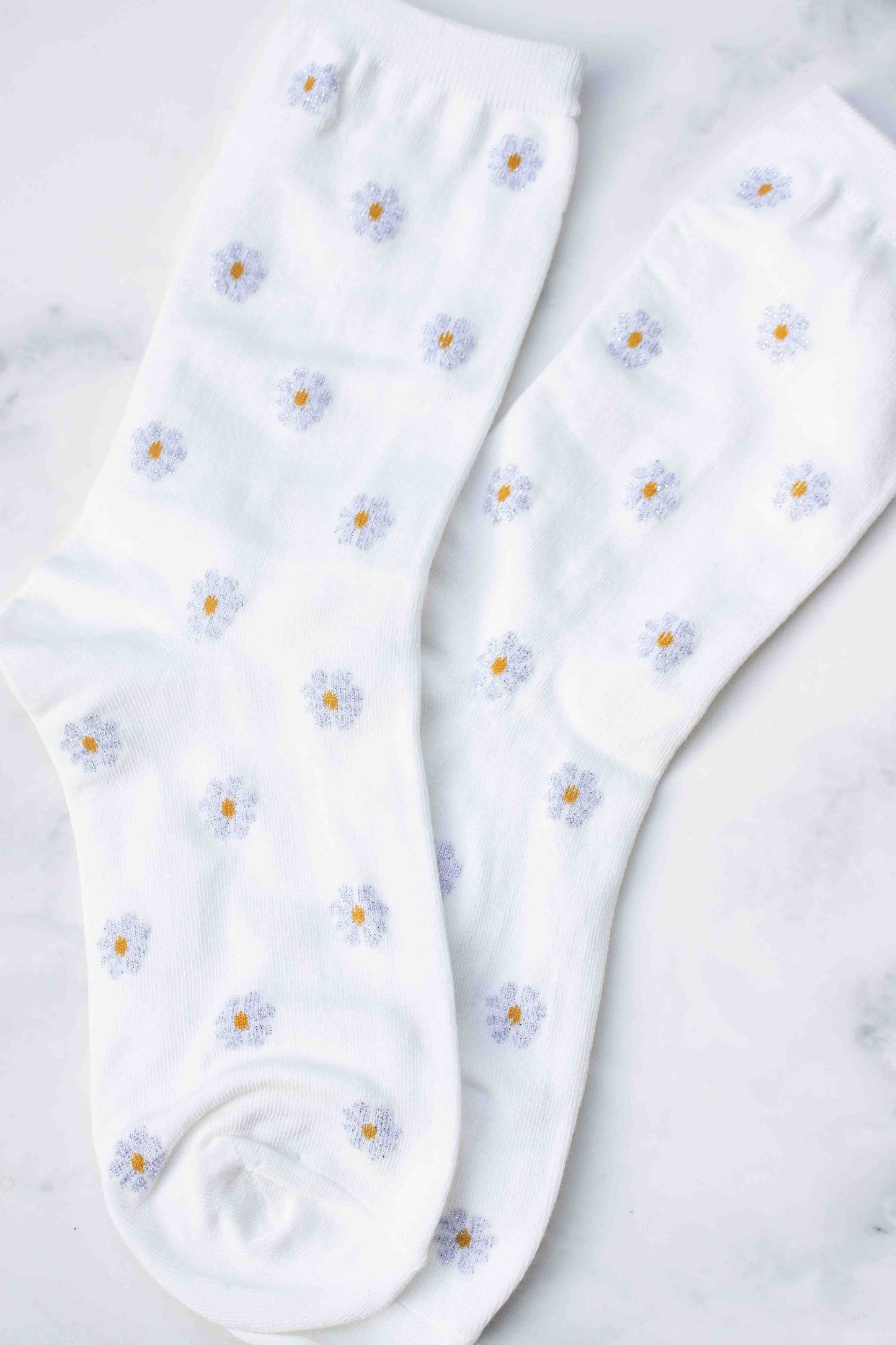 Daisy Pattern Socks: White Multi