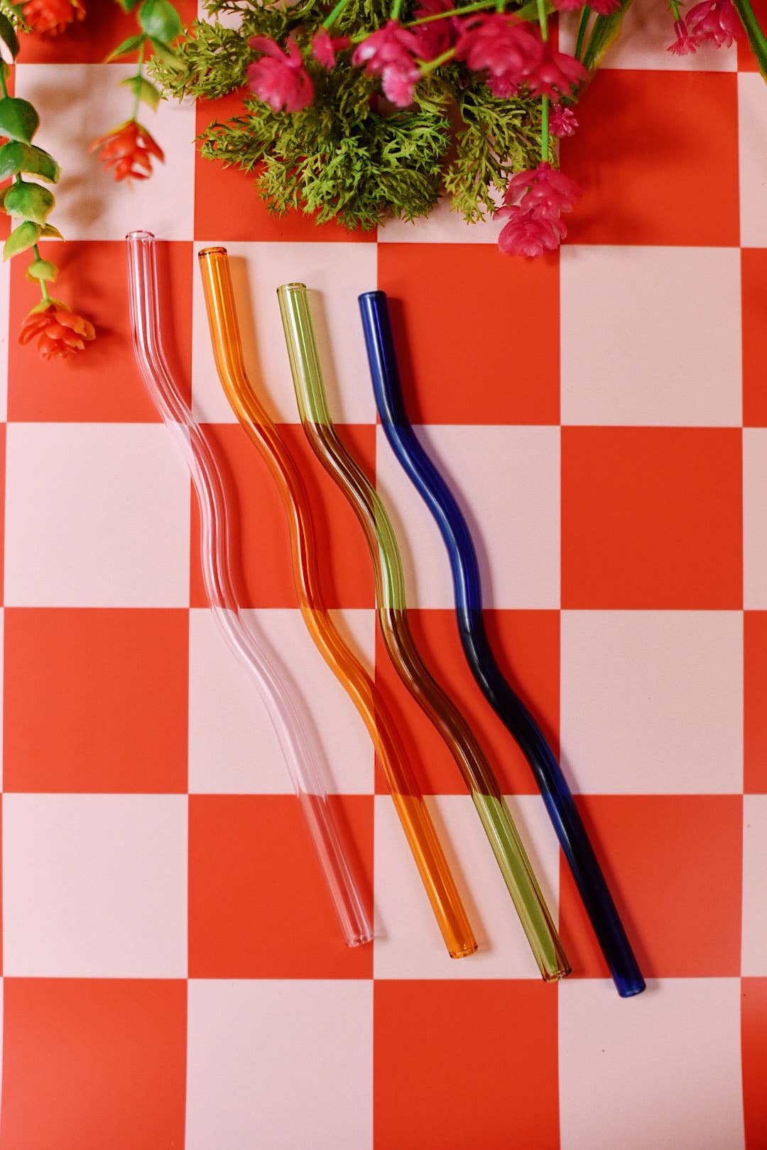Wavy Glass Straws: Amber