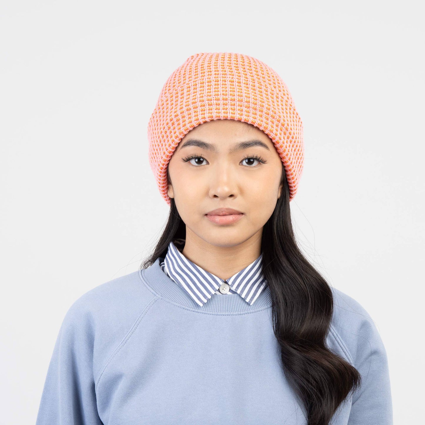 Simple Grid Knit Beanie | Cobalt Peach