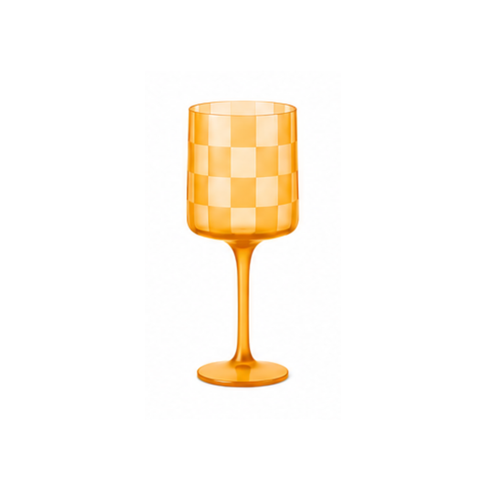 Checkered Wine Glass: Butter Yellow