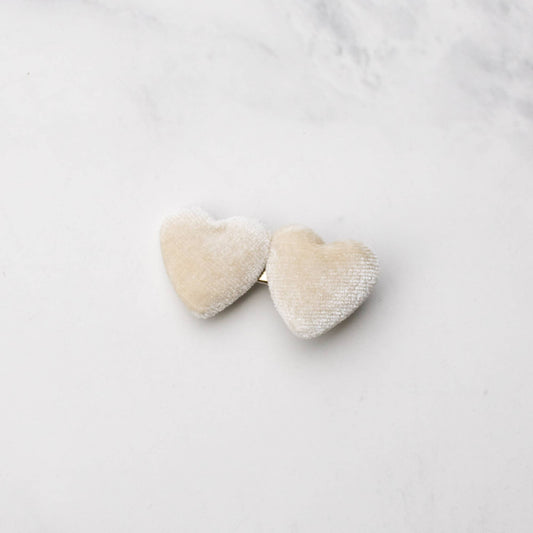 Double Velvet Heart Hair Pin | Cream