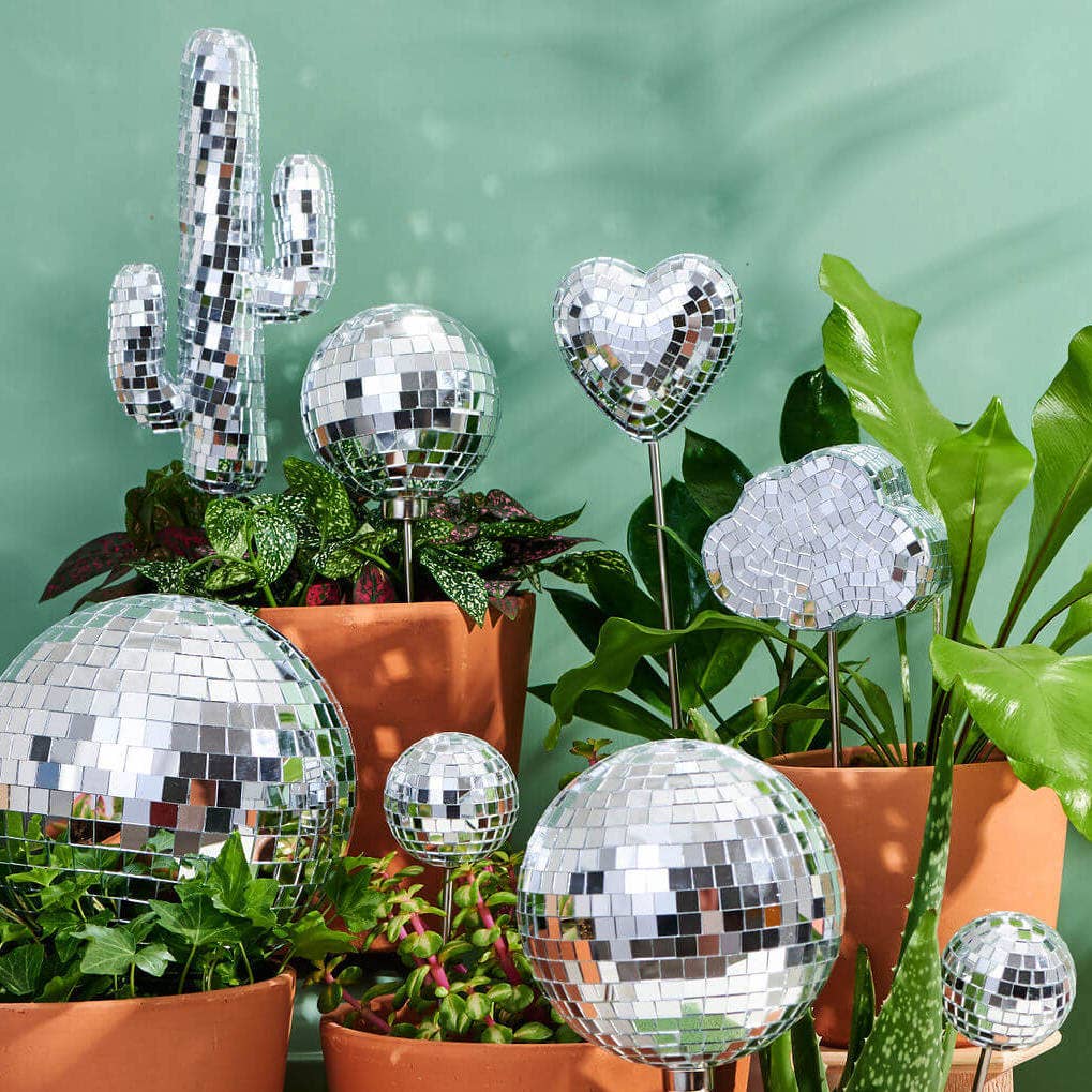 Mirror Disco Ball Decorative Plant Stakes | Disco Cactus