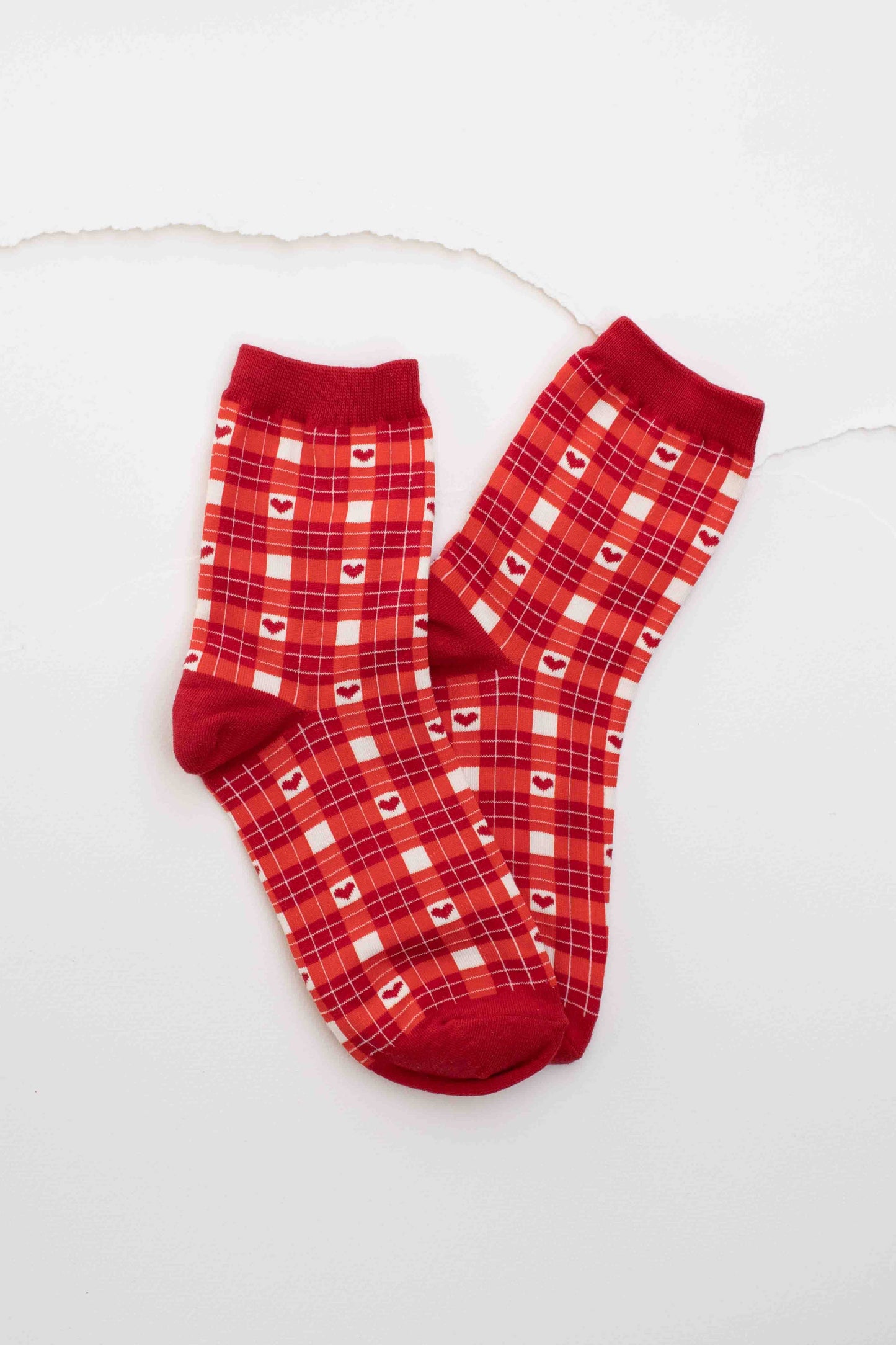 Plaid Heart Socks | Red