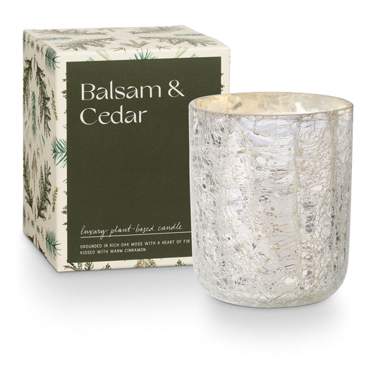 Illume 8.3 oz Boxed Crackle Glass Candle | Balsam & Cedar