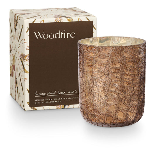 Illume 8.3 oz Boxed Crackle Glass Candle | Woodfire