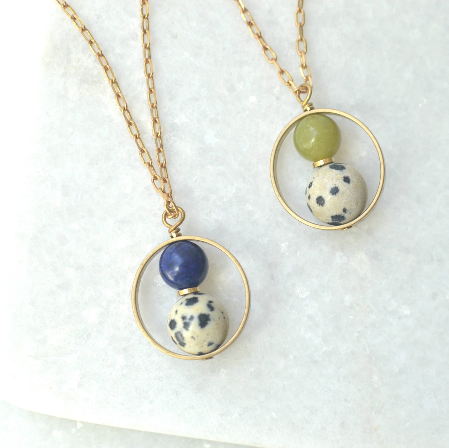 Billie - Nested Gemstone Circle Pendant Necklace: Blue Lapis Lazuli