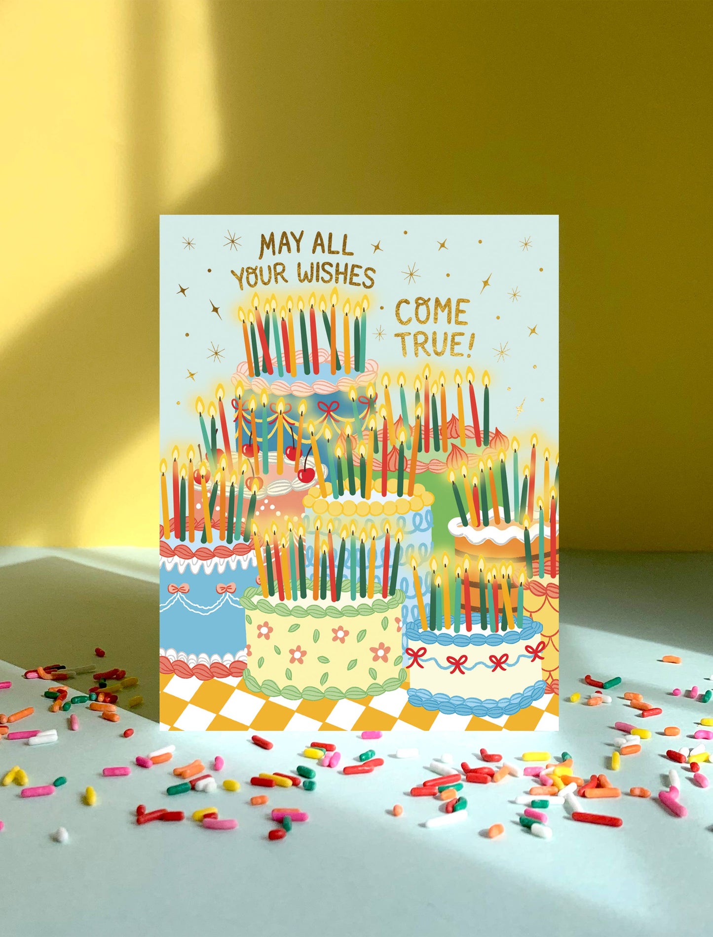 Many Wishes Retro Vintage Birthday Cakes Card