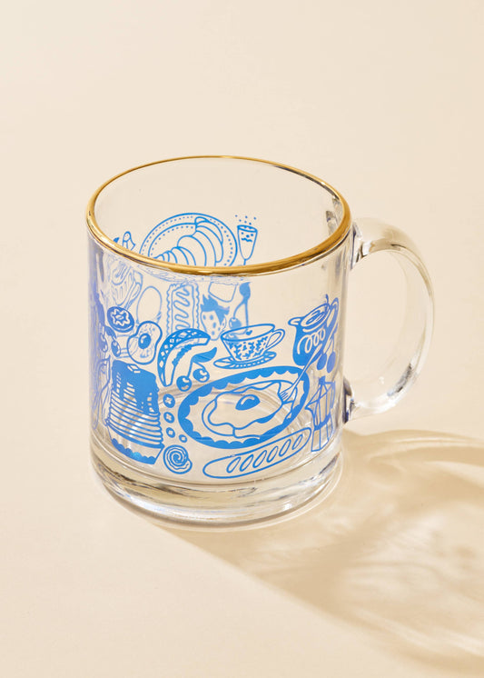 Breakfast Table Blue & Gold Clear Class Mug