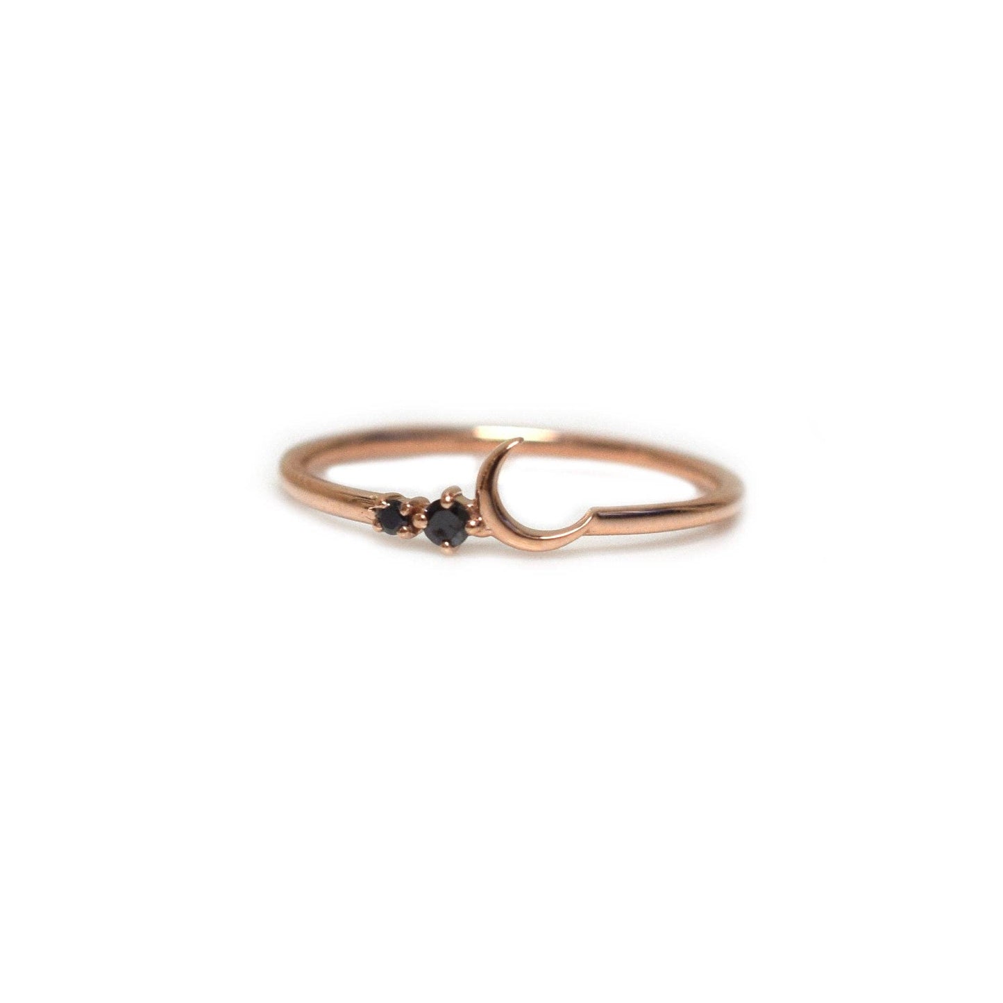 Solid Rose Gold Black Diamond Fly Me To The Moon Ring | 6