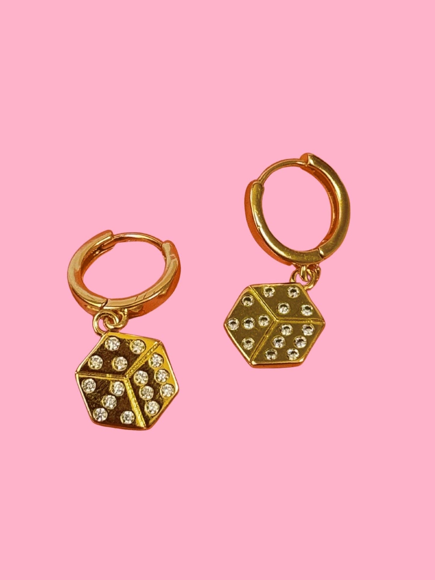 Gold Sparkle Dice Huggie Earrings