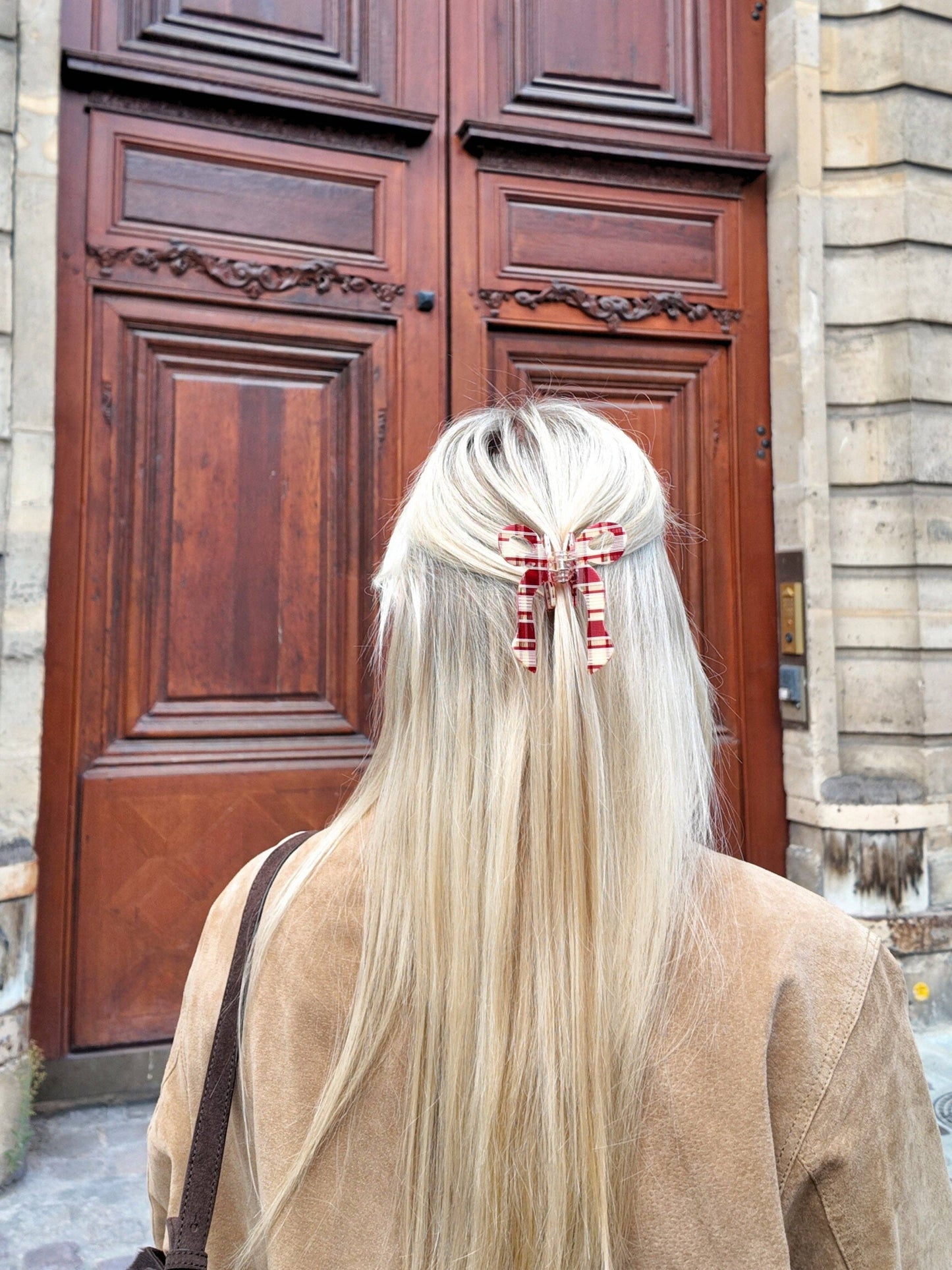 Hand-painted Coquette Bow Claw Hair Clip | Eco-Friendly: Red Plaid
