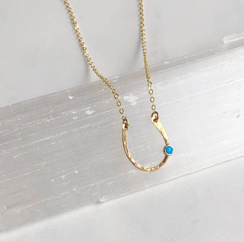 Lucky Horseshoe Necklace-14kt gold fill: Moonstone