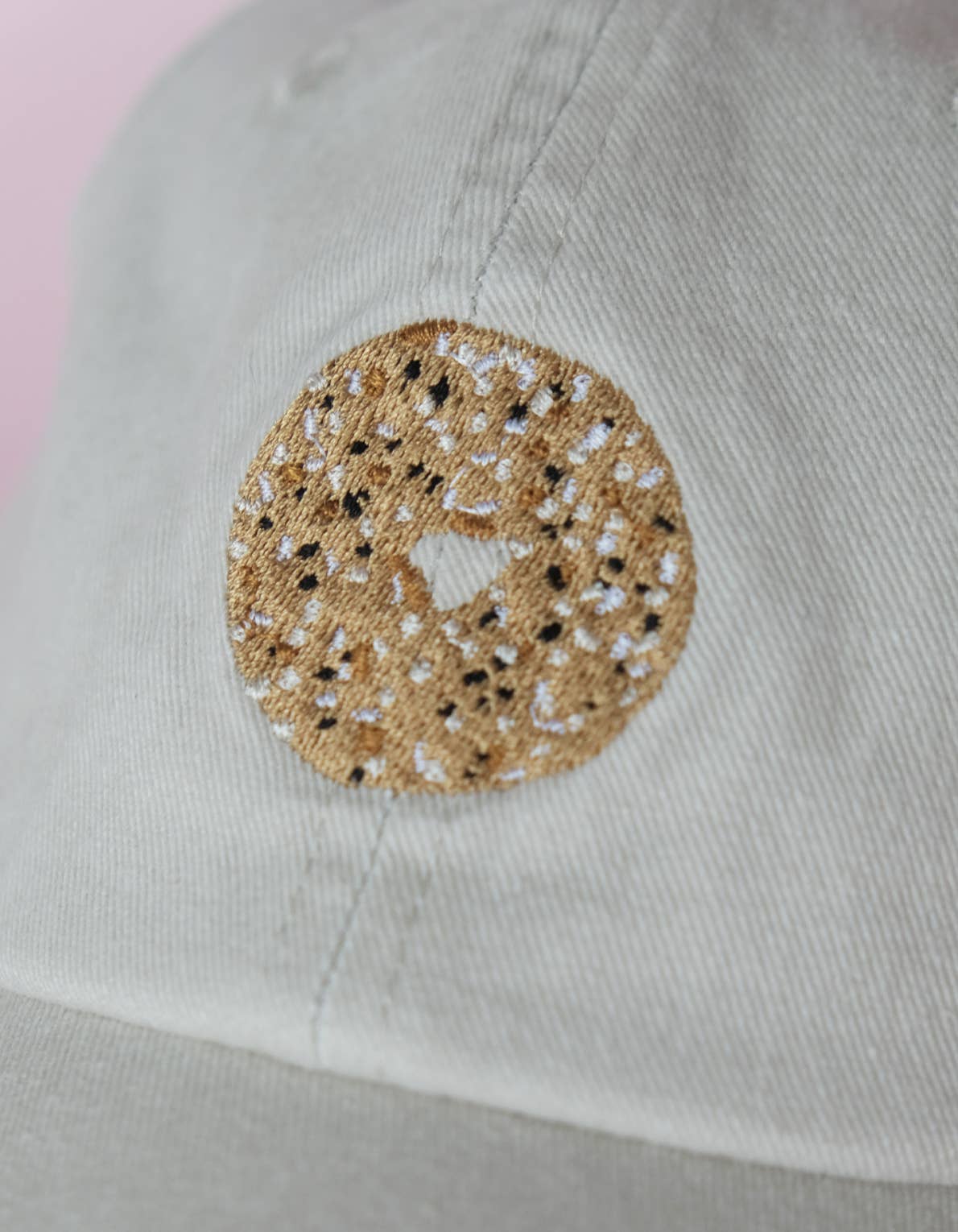 Everything Bagel Embroidered Hat, Khaki