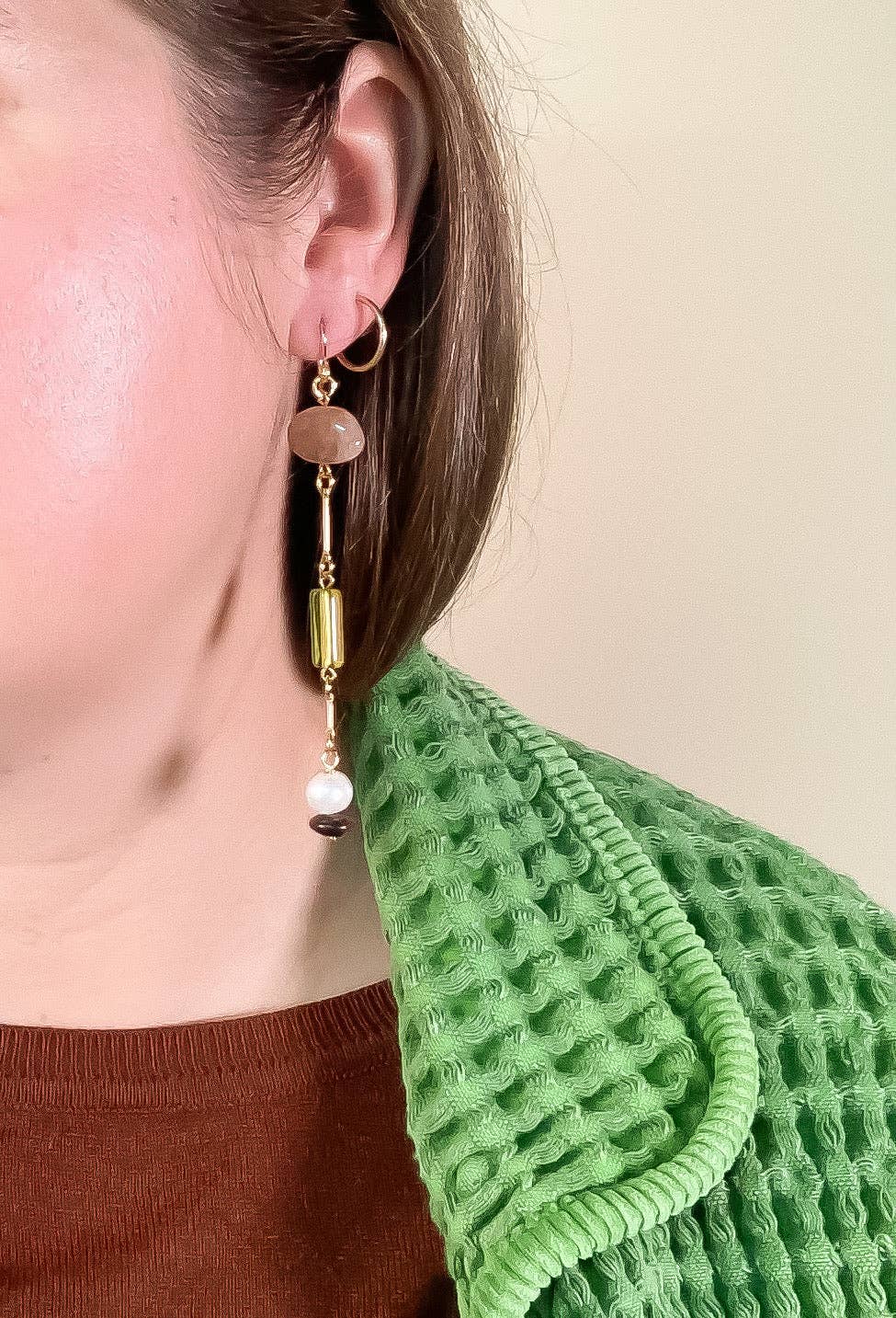 Composition Earrings | Sunstone, Pearl, Mahogany Obsidian, Glass