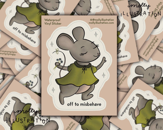 Off to Misbehave Mouse Cartoon Waterproof Vinyl Sticker