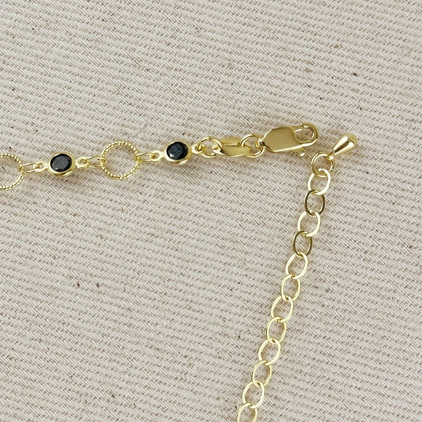 18k Gold Filled Black Bezel CZ & Circles Choker Necklace