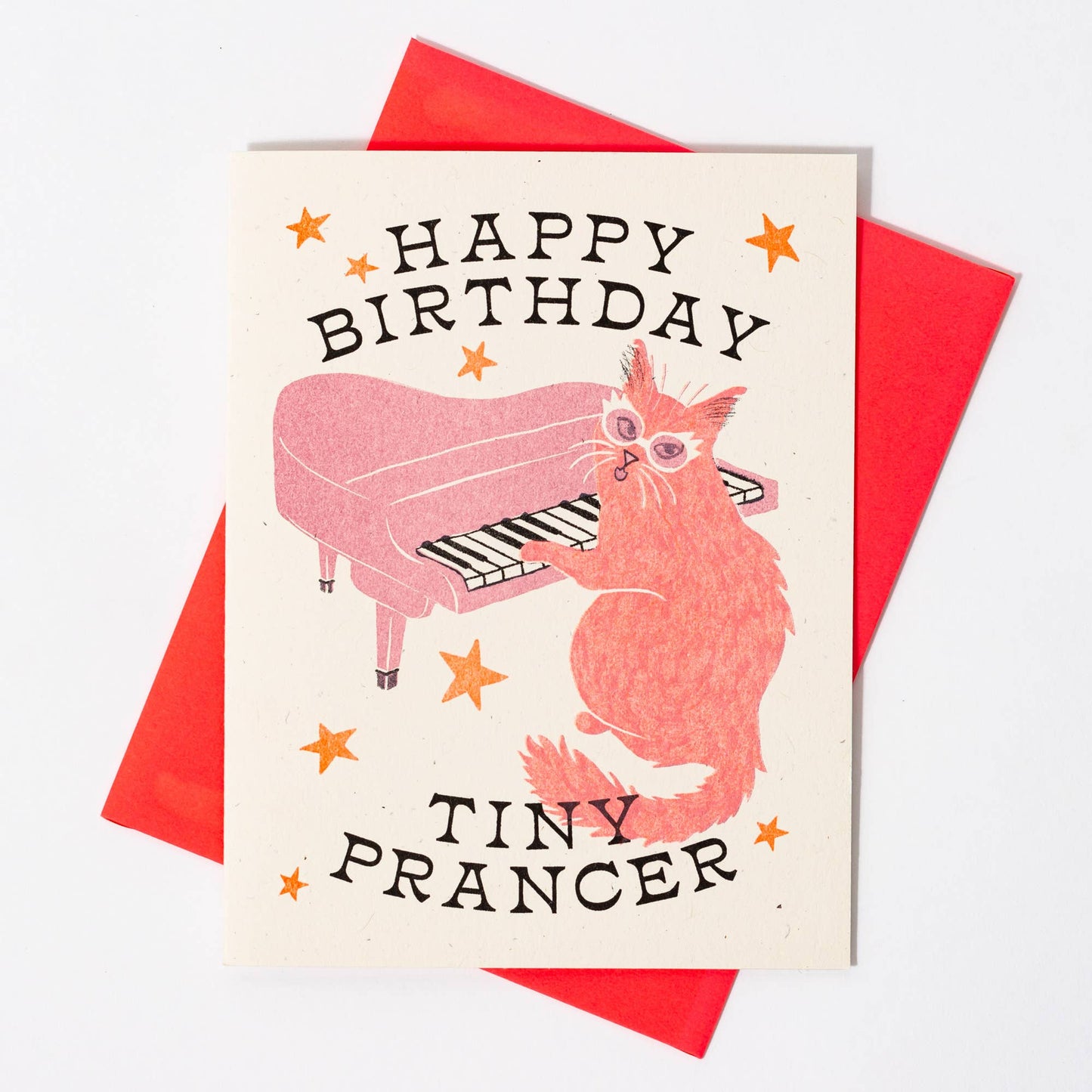 Happy Birthday Tiny Prancer Cat - Risograph Card
