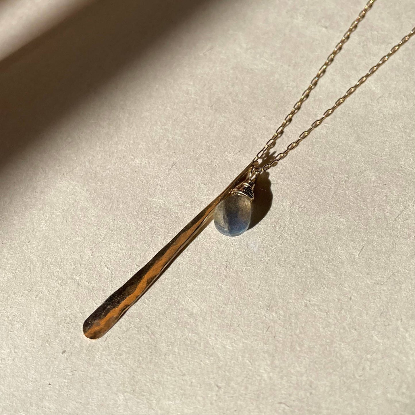 Hammered Stick and Stone Necklace: 14k Gold Fill / Pearl