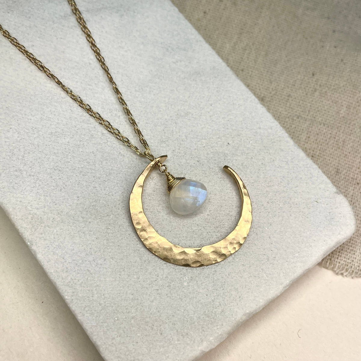 Moonstone Crescent Moon Necklace: Sterling Silver
