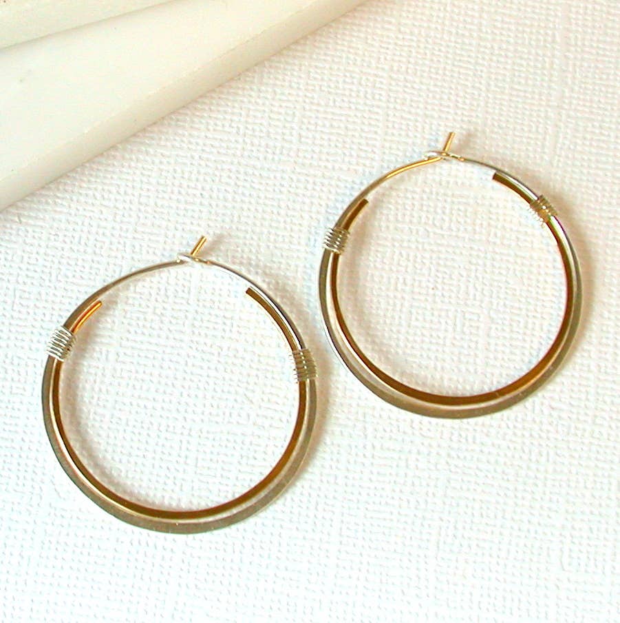 Mixed Metal Double Round Hoops: Gold with silver / 1"