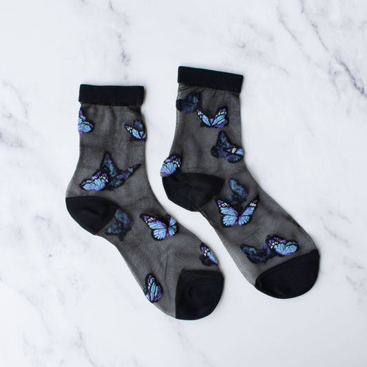 Women's Mesh Butterfly Casual Socks: Black