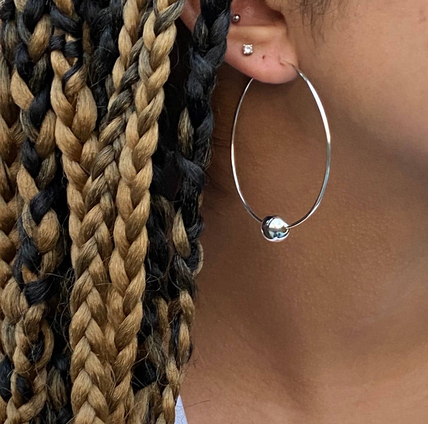 Large modern ball hoops | Sterling Silver